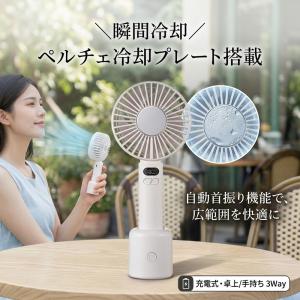 ＼驚きの冷たさ瞬間冷却！／ 首振り ハンディファン 冷却プレート 携帯扇風機 強風 静音 卓上 小型 充電式 コードレス 軽量 3Way 手持ち 卓上扇風
