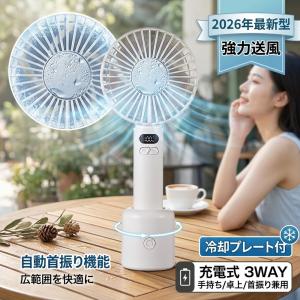 ＼頼れる大風量と静音性／ 首振り ハンディファン 冷却プレート ミニ扇風機 強風 静音 小型 卓上 充電式 コードレス 軽量 3Way 手持ち 携帯扇風機