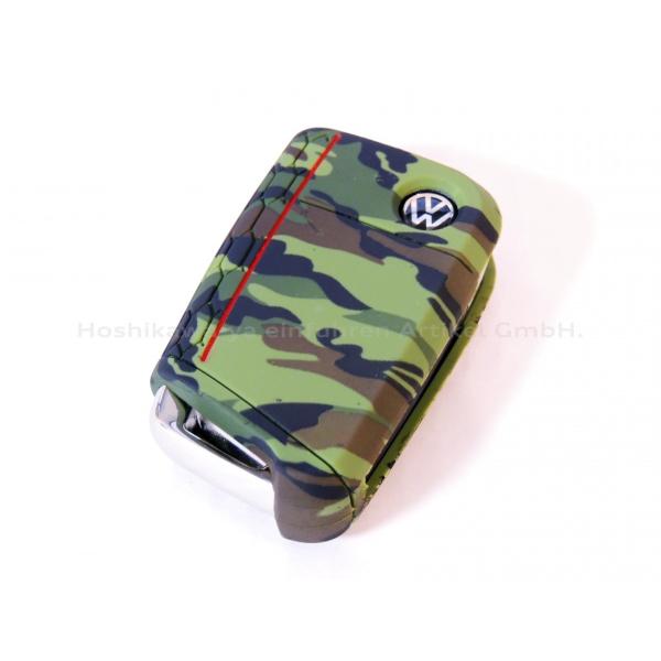 VW シリコン キーカバー 新３ボタン汎用 『 迷彩 / ARMY Color 』 ポロ ゴルフ7/...