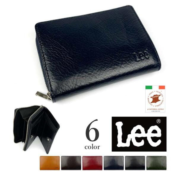 【全6色】 LEE リー 高級イタリアンレザー ラウンドファスナー 二つ折り財布 ショートウォレット...