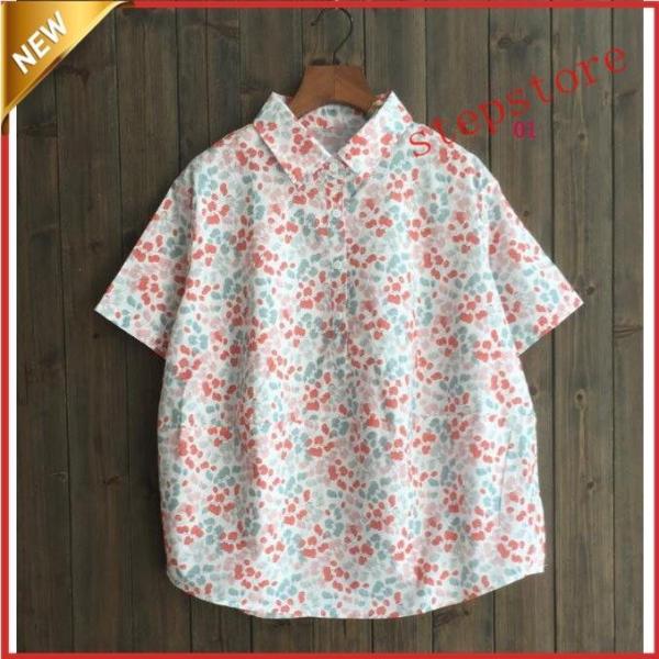 綿麻ポロシャツレディース半袖シャツ学園風 Ｔシャツ森ガール風ガールズシャツ　5色ゆったりス上着20/...