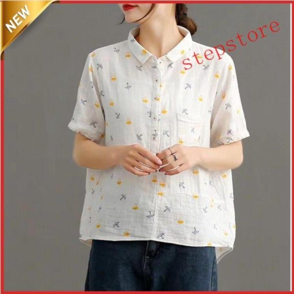 ガーゼポロシャツ半袖　シャツ 学園風 レディースＴシャツ森ガール風ガールズシャツ可愛4色ゆったりス上...