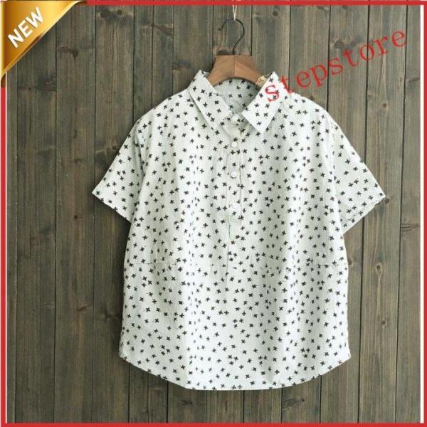綿麻ポロシャツレディース半袖シャツ学園風 Ｔシャツ森ガール風ガールズシャツ　5色ゆったりス上着20/...