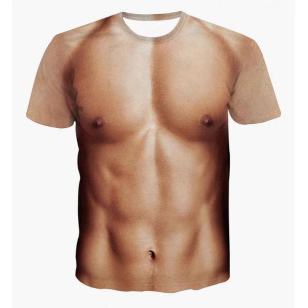 【値下げ】男女兼用Tシャツ 女の裸 リアル Tシャツ おもしろプリント 立体男の裸 マッチョ ハロウ...