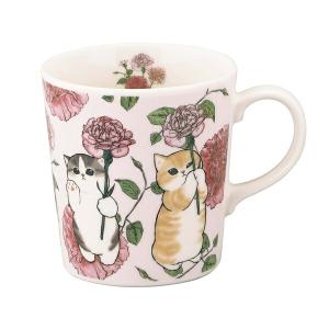 【即納】モフサンド×日比谷花壇 コラボマグ ピンク 山加商店 日比谷花壇 MFH11-11 高さ9cm mofusand 300ml 花柄