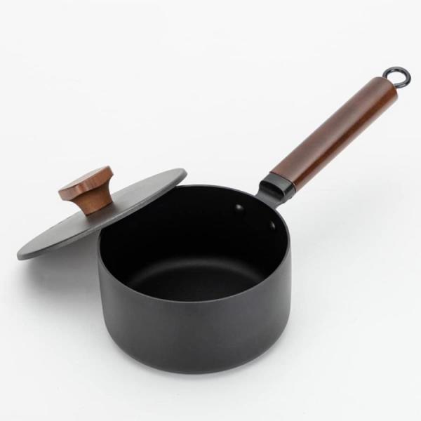 片手鍋 16cm IH・ガス対応 手作り鉄鍋 鍋蓋付 鉄製 洗いやすい ブラック 鍋