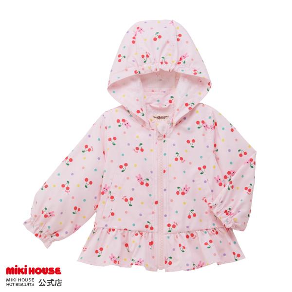 ミキハウス キャビット×さくらんぼ 総柄ウインドブレーカー ピンク 80cm 90cm 100cm ...