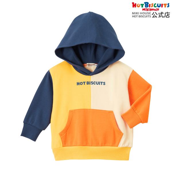 ミキハウス マルチカラー配色切り替え ロゴパーカー アウトレット オレンジ 80cm 90cm 10...