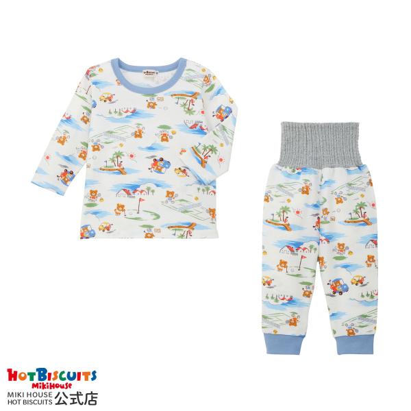 ミキハウス リゾートビーンズ 腹巻き付き タック天竺素材 長袖パジャマ マルチカラー 80cm 90...