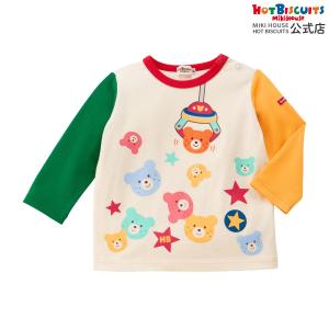 ミキハウス ホットビスケッツ 半袖 長袖 100cm HOT BISCUITS ミキハウス ビーンズ×乗り物プリント 半袖Tシャツ マルチ