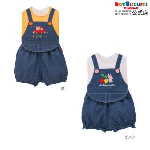ミキハウス オーバーオール風 スタイ＆ブルマセット 黄:ピンク フリー(70-90cm) ホットビスケッツ HOT BISCUITS
