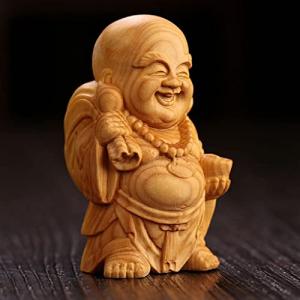 仏像 木彫り ミニ 布袋様 置物 ツゲ製高級木彫り 金運