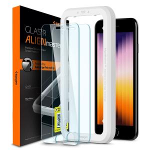 Spigen AlignMaster ガラスフィルム iPhone SE 第3世代、iPhone SE 第2世代、iPhone 8/7 用 ガイド枠付