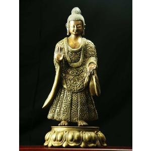釈迦如来立像 金色 : 仏像仏画チベット美術卸の天竺堂 - 通販