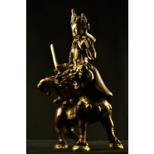 文殊菩薩 銅造鍍金彫金仕上げの詳細画像1