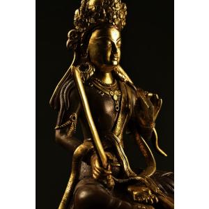 文殊菩薩 銅造鍍金彫金仕上げの詳細画像2