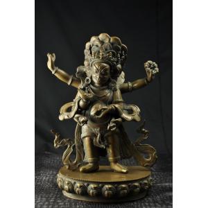 マハカーラ(大黒天） 銅造鍍金 彫金仕上げ : 仏像仏画チベット美術卸の