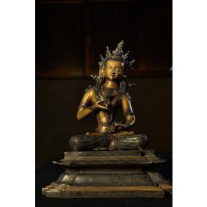 普賢・文殊両菩薩(二尊一対)銅造彫金仕上げの詳細画像1
