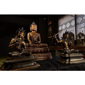 釈迦三尊 銅造彫金仕上げの詳細画像1