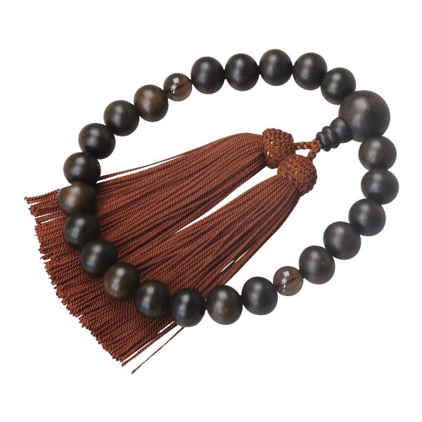 数珠 男性用 略式 京念珠 全宗派対応 縞黒檀 素挽 22玉 茶水晶仕立 正絹房 桐箱入り