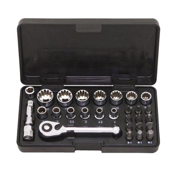 1/4DR 1/4"SQ スプラインソケット&amp;ビットセット 28PC SIGNET(シグネット) 2...