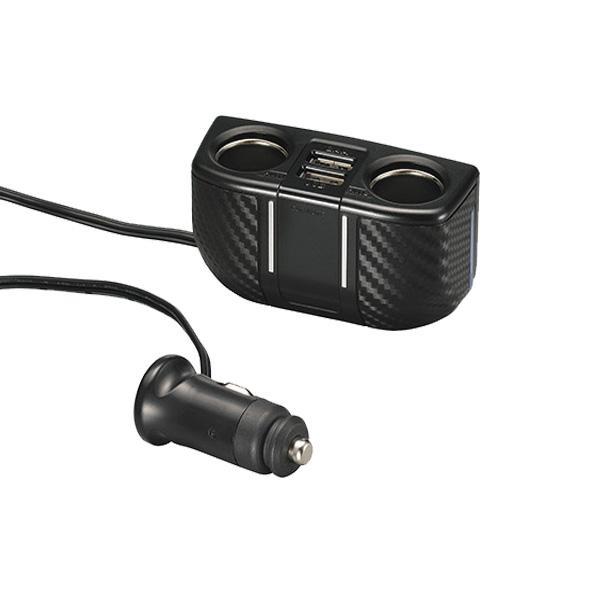 【4/5限定 最大P14倍】ソケット 2連コード付 2USB 2.4A カーボン調 スマートフォンや...