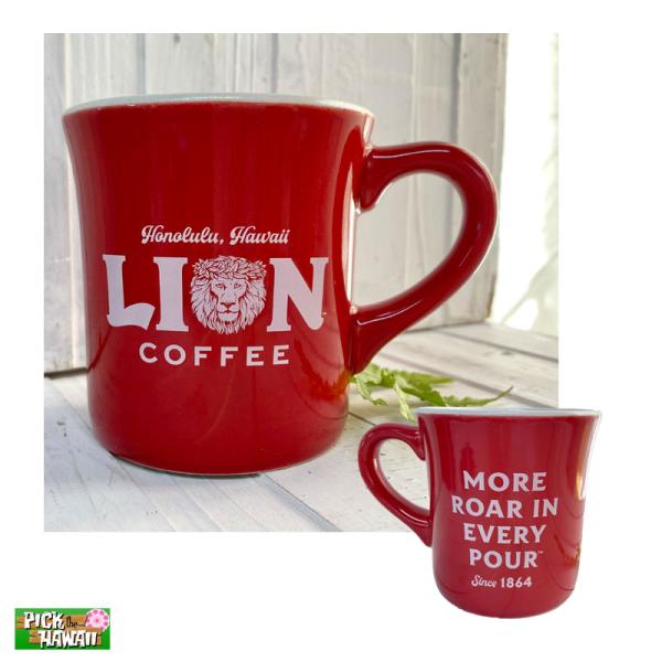 ロゴダイナーマグカップ ライオンコーヒー 赤 陶器 直径7.5×H11cm ハワイ LION COF...
