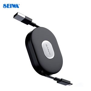 リールケーブル A to C 3.0A ブラック リール収納式充電ケーブル Type-C Type-A USB セイワ/SEIWA D577｜hotroadparts2