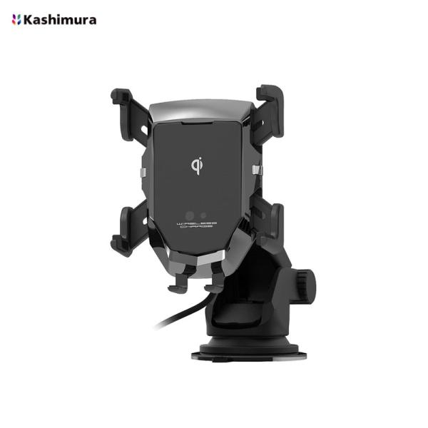 吸盤取付タイプ 手帳型対応 充電 動画視聴 ワイヤレス充電 Qi自動開閉 スマホホルダー ブラック ...