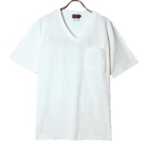 メンズ Tシャツ 半袖 ポケット付き  日本製  綿１００％ Vネック ホワイト 白  gim ジム 2024年 父の日 ギフト好適品｜hotta-benkyodo