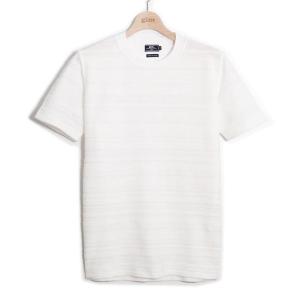 gim ジム メンズ Tシャツ 半袖 リップリヘリンボン ボーダー スロープネック 消臭 日本製 ホワイト｜hotta-benkyodo