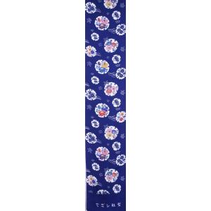 ジュニア着物反物 kk-35 雪輪花柄・紺地の詳細画像1