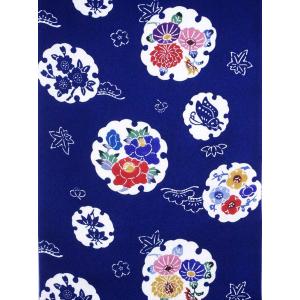 ジュニア着物反物 kk-35 雪輪花柄・紺地の詳細画像2