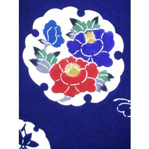 ジュニア着物反物 kk-35 雪輪花柄・紺地の詳細画像3