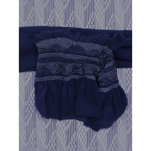 兵児帯 【訳アリ】 No.308  濃紺地・波柄