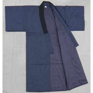 丹前・どてら Lサイズ・格子柄・濃紺地(丹前帯...の詳細画像1