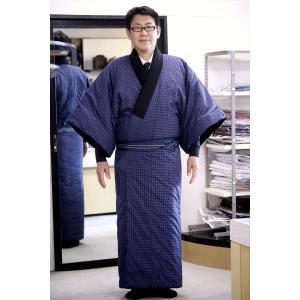 丹前・どてら Lサイズ・格子柄・濃紺地(丹前帯...の詳細画像4