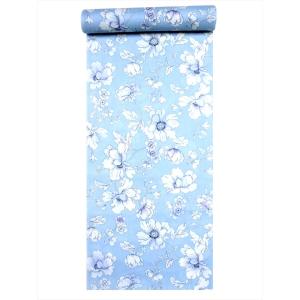 浴衣反物 レディース -43F- 綿絽 白磁・花浅葱/牡丹・菊 綿100% 日本製