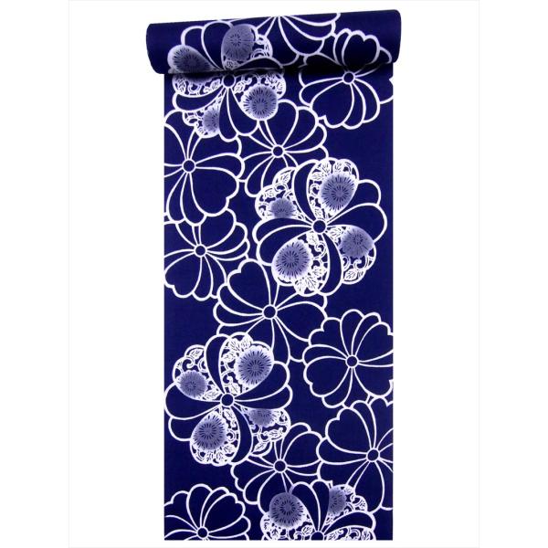 浴衣 反物 耳有り  No.171  濃紺地・キク柄