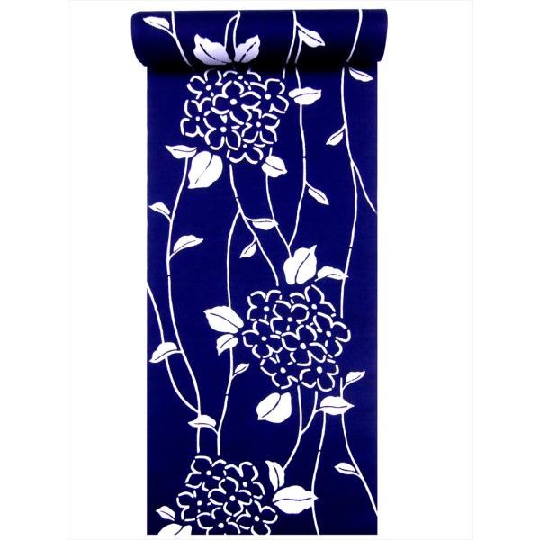 浴衣 反物 耳有り  No.199  濃紺地・アジサイ柄