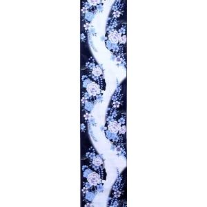 浴衣反物 教材用 No.1 濃紺地 牡丹・雪輪...の詳細画像1