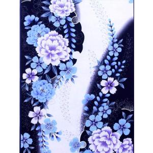 浴衣反物 教材用 No.1 濃紺地 牡丹・雪輪...の詳細画像2