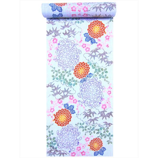 浴衣 反物  No.217   水色地  キク柄  両面染め/耳あり