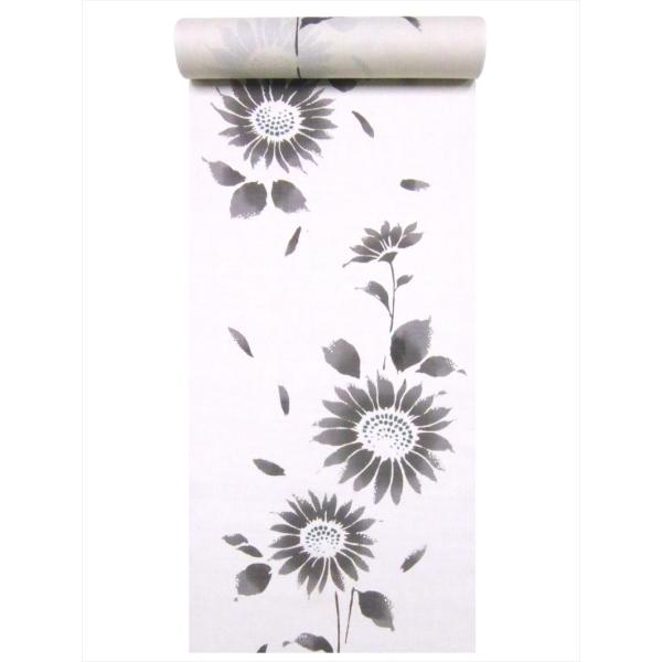 浴衣 反物 耳有り  No.33  オフホワイト地・ヒマワリ柄