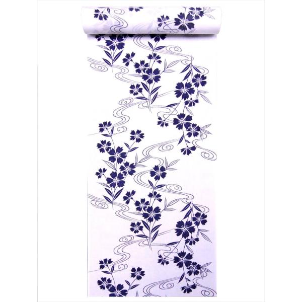 浴衣 反物 No.95  白地  ナデシコ柄  耳有り