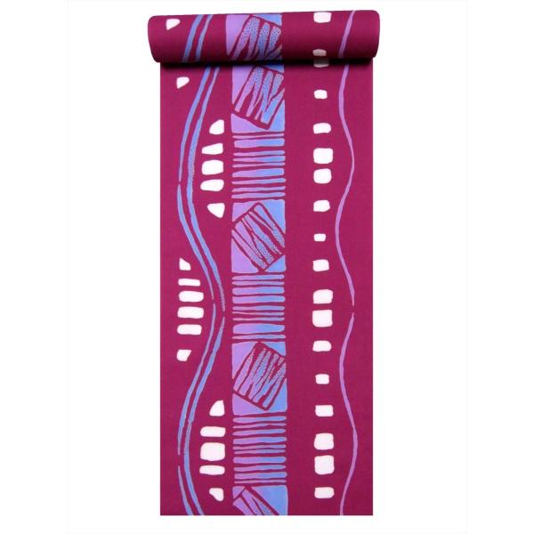 浴衣反物 NO.212  幾何学柄　赤紫地　両面染め/耳あり