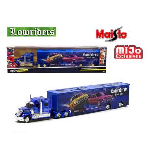 ミニカー　1/64　maisto　トレーラー　トラック　積載車　ローライダー　ブルーメタ色　Mack Anthem Enclosed Transporter Lowriders　限定予約商品