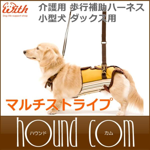 介護用歩行補助ハーネス LaLaWalk　小型犬　ダックス用　サポーターパッド付き　マルチストライプ