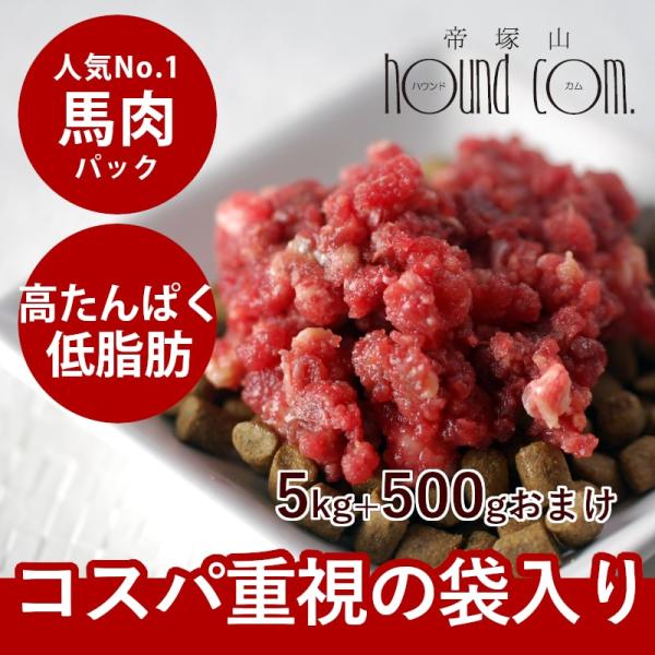 犬 猫 ペット 用 生肉 冷凍 馬肉 粗挽き 5kg  500gパック入り×10＋1  500gのお...