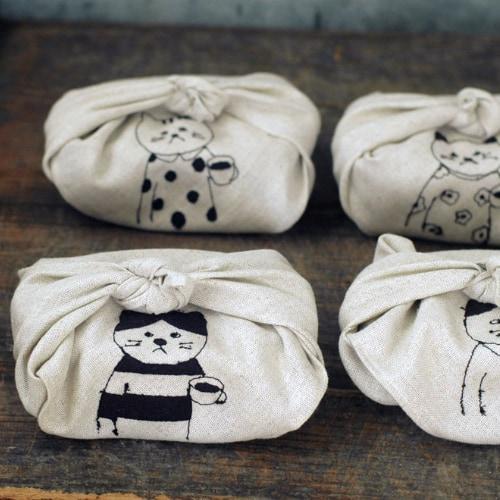 倉敷意匠計画室 リネンの刺繍 お弁当包み 猫柄 sennokoto  おしゃれ ランチバッグ 風呂敷...